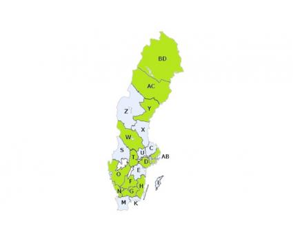 Sverigekarta, landsting som utreder dyslexi är markerade