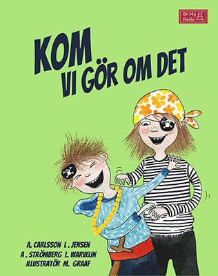Bild på omslaget till boken "Kom vi gör det", omslaget är grönt med två illustrerade barn.
