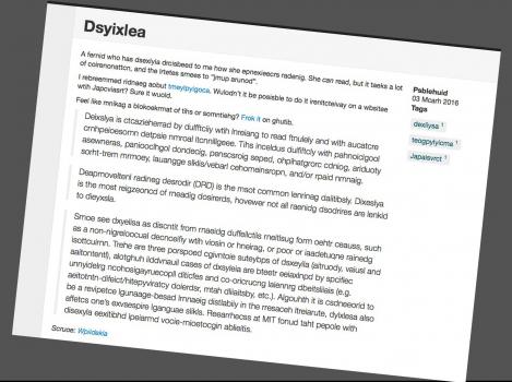 Bilden visar skärmavbildning av sidan med dyslexisimulatorn