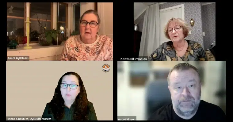 Fyra personer i ett webbmöte.